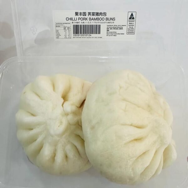 Jufengyuan Shepherd’s Purse & Pork Steamed Buns (Baozi) – 2 Pieces, 280 g (Frozen)