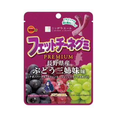 Bourbon Fettuccine Gummi Premium Triple Grape (Nagano Purple, Queen Rouge & Shine Muscat) – 50g - Soft Chewy Pasta-Shaped Gummy Candy