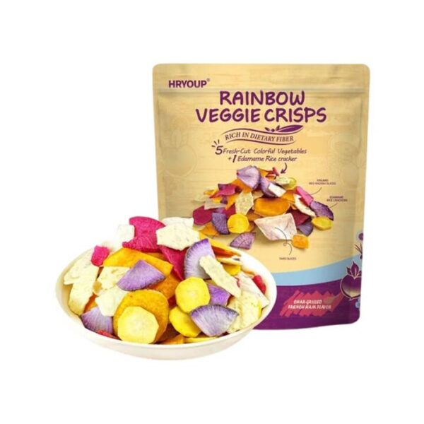 HRYOUP Rainbow Veggie Crisps 420g – Mixed Vegetable Chips with Edamame Rice Crackers