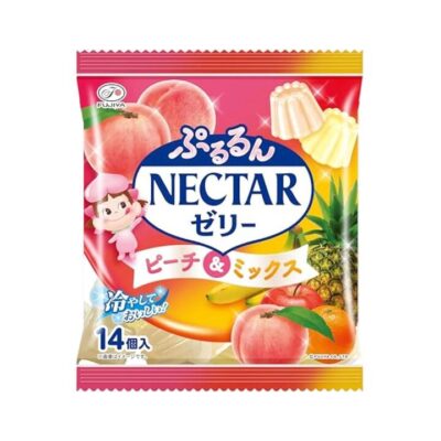 Fujiya Pururun Nectar Peach & Mixed Fruit Jelly Cups – 14 Pieces, 224g - Fruity Cup Jelly Snack
