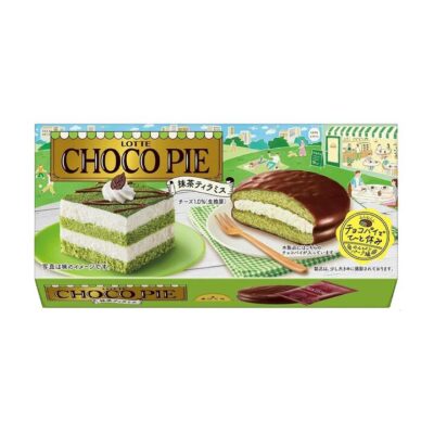 Lotte Choco Pie Matcha Tiramisu Flavour – 6 Individually Wrapped Cakes, 72g – Chocolate-Coated Matcha Sponge Cake Snacks