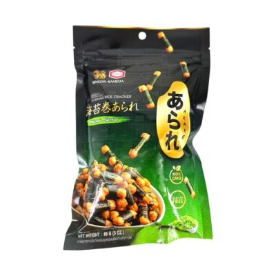 Kameda Nori Maki Arare Wasabi Flavour Rice Crackers 85g – Gluten-Free Seaweed-Wrapped Japanese Snack