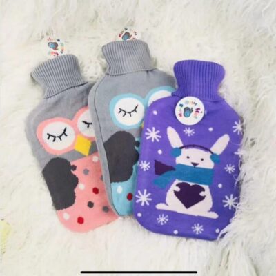 2L Reusable Hot Water Bottle with Plush Animal Knit Cover – Pain Relief & Winter Warmth