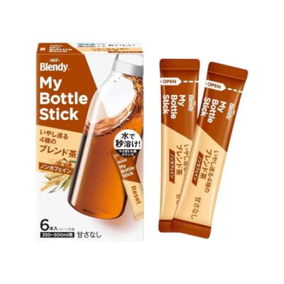 AGF Blendy My Bottle Stick Barley & Roasted Grain Tea (Caffeine Free, Dissolves in Cold Water) – 6 Sticks, 12g - Japanese Mugicha Barley Tea Powder