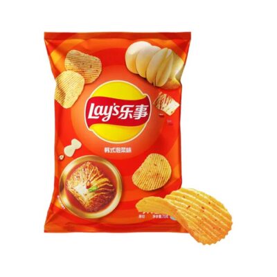 Lay's Korean Kimchi Flavour Ridged Potato Chips 70g – Crinkle-Cut Snack with Spicy & Tangy Kick