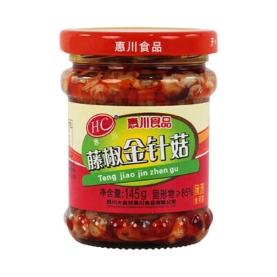 Huichuan Pickled Enoki Mushrooms with Green Sichuan Pepper (Tengjiao) 145g – Tingling Spicy Sichuan Condiment