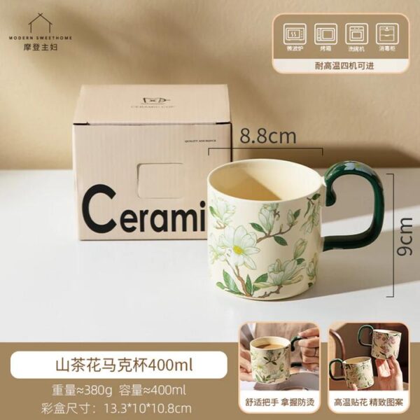 Modern Sweethome Camellia Blossom Ceramic Mug 400ml – Coffee & Tea Cup