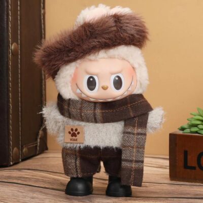 Labubu 17 cm Doll Outfit “Chestnut Cocoa” – Hat, Scarf, Sweater & Skirt (Doll and Shoes Not Included)