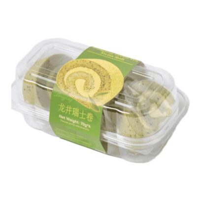 Chewy Longjing Green Tea Swiss Roll Cake – 4 Pieces (70g Each) 280g - Dragon Well Green Tea Sponge Roll
