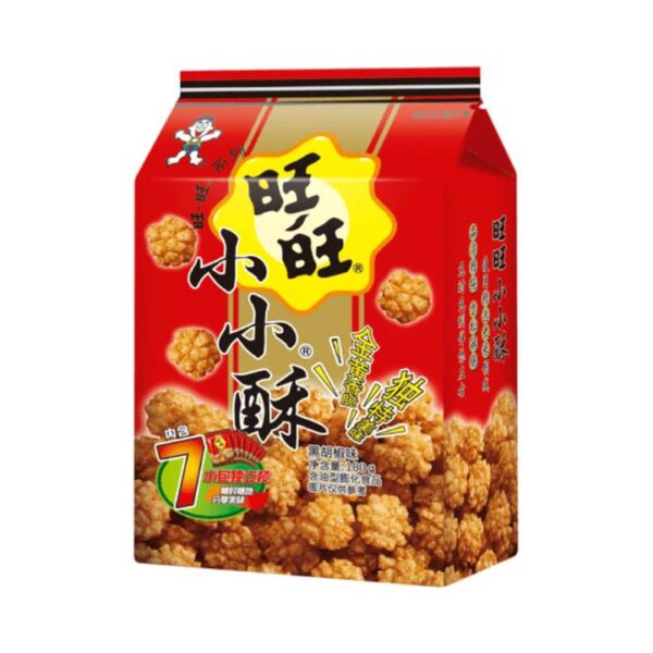 Want Want Xiao Xiao Su Black Pepper Rice Crisps – 7 Individual Packs 180g – Crunchy Rice Puffs Snack