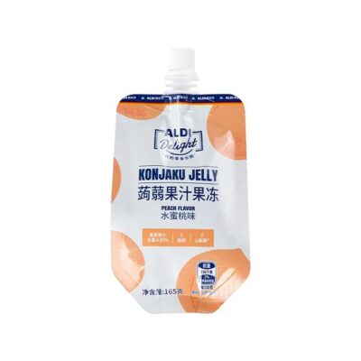 ALDI Delight Peach Konjac Jelly 165g – Low-Calorie Konnyaku Snack Pouch, Limited Import