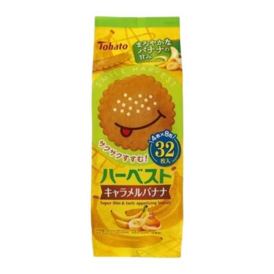 Tohato Harvest Caramel Banana Biscuits 88g – Thin & Crispy Cookies, 8 Mini Packs (32 Biscuits)