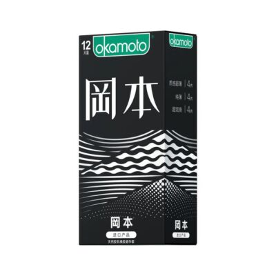 Okamoto SKIN Series Premium 3-in-1 Condom Variety Pack - 12 Count - Ribbed, Ultra Thin & Extra Lubricated