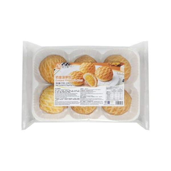 Hua Xiao Cheng Frozen Custard Pineapple Buns - 6 Pieces, 270g - Hong Kong–Style Bolo Bao with Creamy Custard Filling
