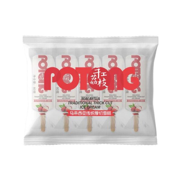 POTONG Malaysian Traditional Thick Cut Lychee Ice Cream Bars – 5 Sticks, 400g