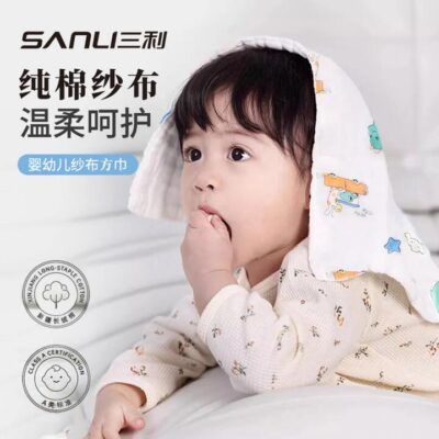 Sanli 6-Layer Cotton Muslin Baby Washcloth – Little Cars Print, 30 x 30 cm (29 g)