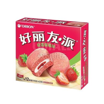 Orion Choco Pie Light Snow Strawberry – 12 Cakes, 420g - Strawberry Marshmallow Sandwich Cakes