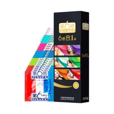 Six Sex 6-in-1 Assorted Condoms, Natural Rubber Latex - 24 Pack - Variety Pack with Aloe, Ice & Fire